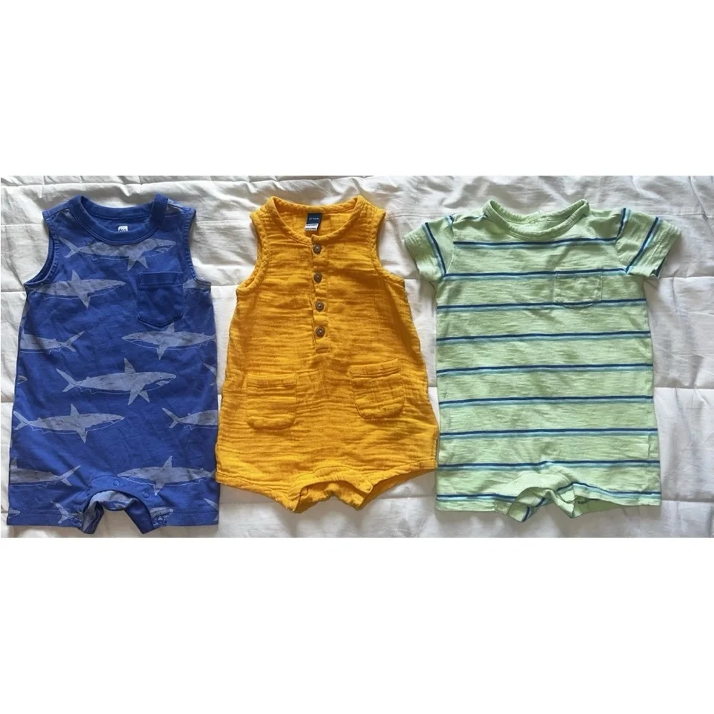 Baby Boy Romper Lot Of 3 Size 12-18 Months Tea Collection, Primary, Old Navy EUC - Picture 1 of 7